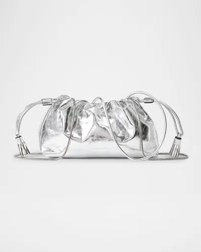 Veronica Beard Small Ruched Metallic Leather Clutch Bag In Silver