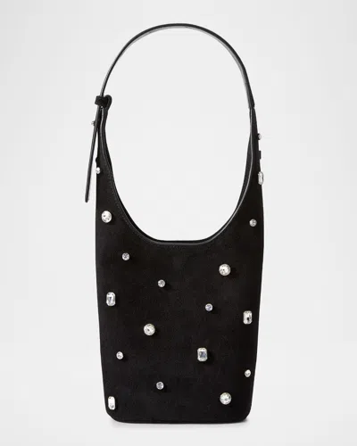 Veronica Beard Loop Small Crystal-studded Suede Shoulder Bag In Black