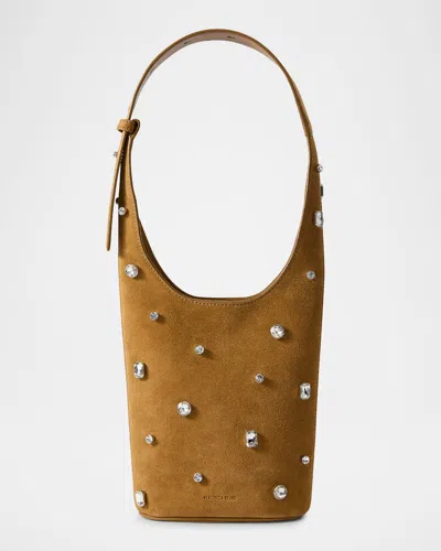 Veronica Beard Loop Small Crystal-studded Suede Shoulder Bag In Brown