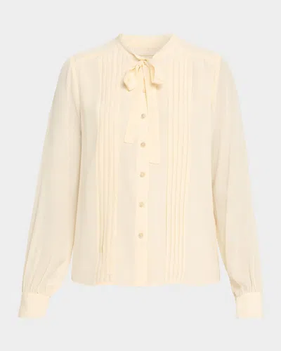 Ulla Johnson Delvine Tie-neck Button-front Blouse In Yellow