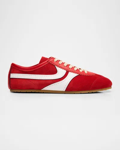Dries Van Noten Mixed Leather Retro Runner Sneakers In Red