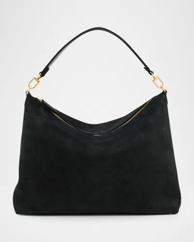 Totême Medium Suede Scooped Shoulder Bag In Black