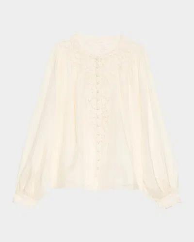 Loveshackfancy Carine Silk Lace Blouse In White