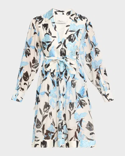 3.1 Phillip Lim Joyful Tulips Long-sleeve Shirt Dress With Waist Tie In Multi
