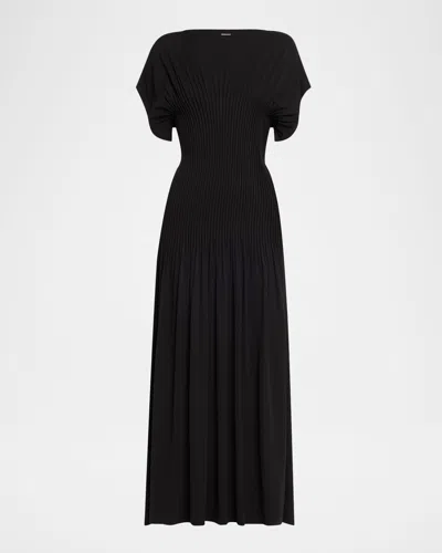 Totême Knife-pleated Jersey Empire Maxi Dress In Black
