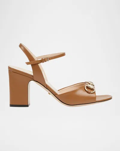 Gucci Lady Horsebit Leather Sandals In Brown