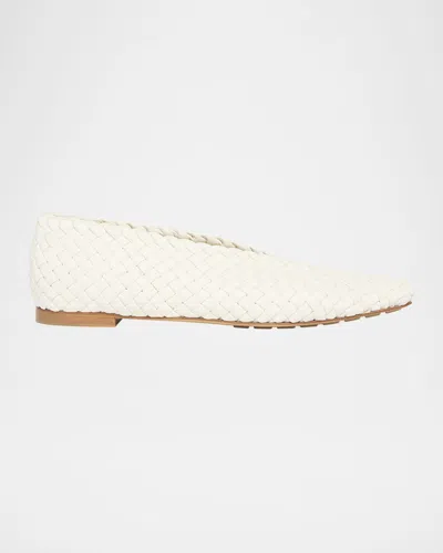 Bottega Veneta Mini Lido Intrecciato Leather Ballerina Flats In White