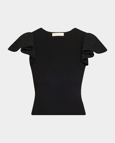Ulla Johnson Edith Knit Ruffle-sleeve Top In Black