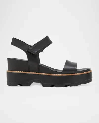 Sorel Joani Leather Grip Comfort Sandals In Black