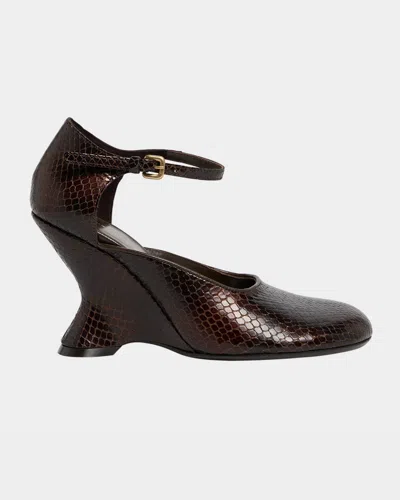 Dries Van Noten Python Stamped Leather Wedge Pumps In Burgundy