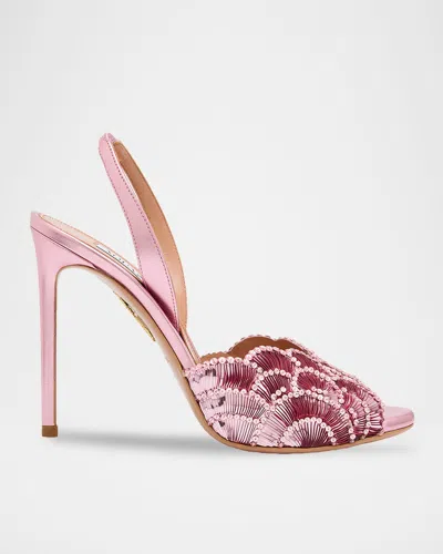 Aquazzura 105mm Ce Soir Sequined Leather Slingback Sandals In Pink