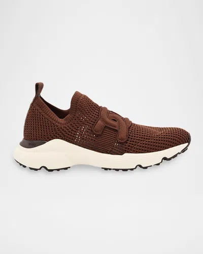 Tod's Sports Knit Chain Sock Sneakers In Brown