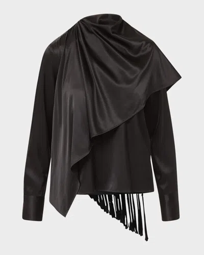Veronica Beard Daleney Draped Silk Scarf Blouse In Black
