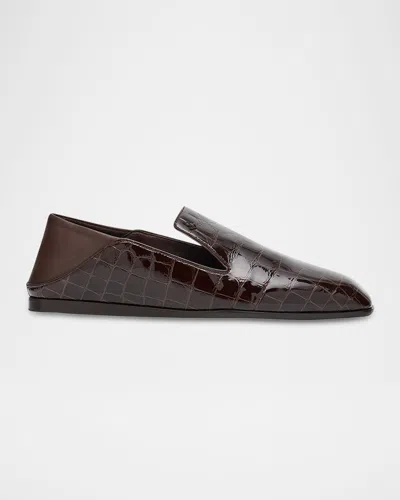 Jimmy Choo Elliot Croc-embossed Leather Slippers In Burgundy