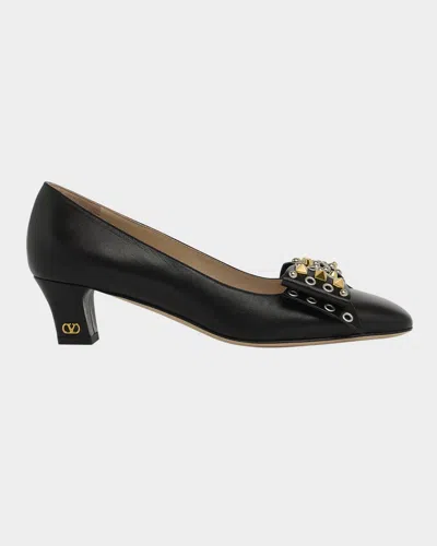 Valentino Bowow Studded Bow Leather Pumps In Black