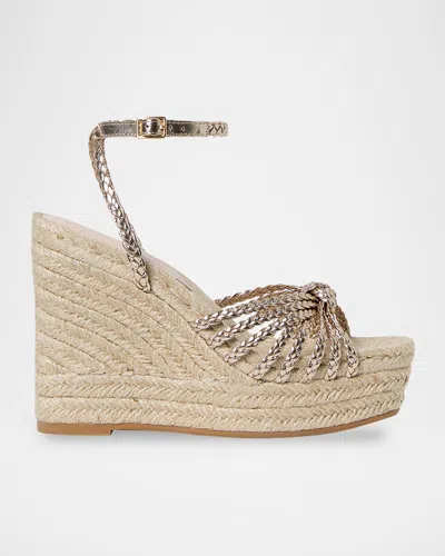 Loeffler Randall Pamela Mignon Knotted Metallic Leather Wedges In Gold