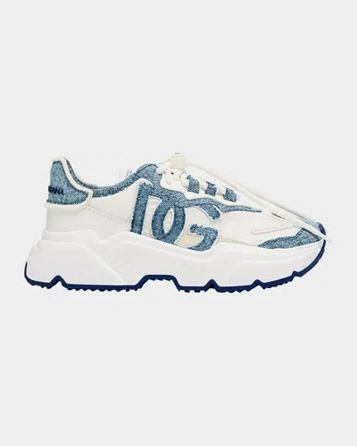 Dolce & Gabbana Daymaster Dg Logo Denim Runner Sneakers In White