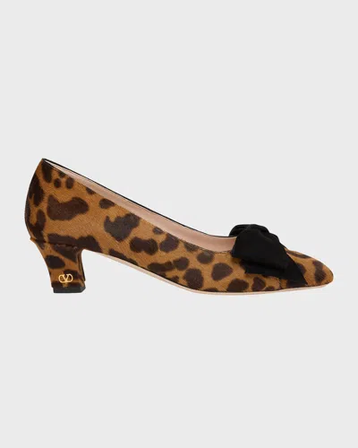 Valentino Garavani Bowow 25 Suede-trimmed Leopard-print Calf Hair Pumps In Multi