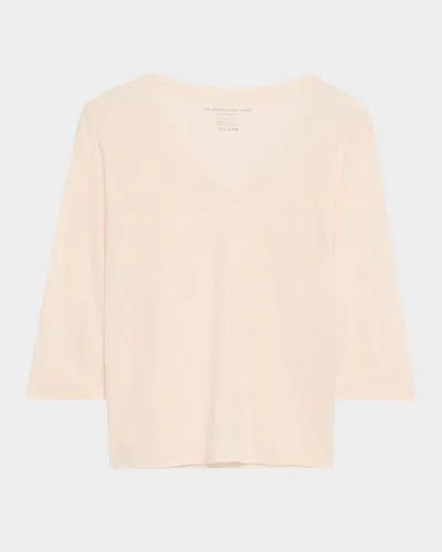 Majestic V-neck Stretch Linen Tee In Pink