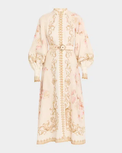 Zimmermann Buttoned Linen Midi Dress In Nude
