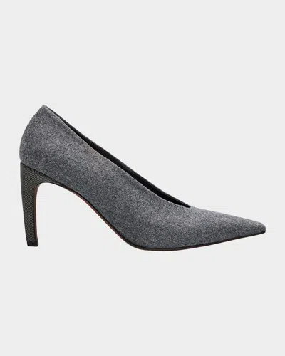 Brunello Cucinelli Flannel Wool Monili-heel Pumps In Gray