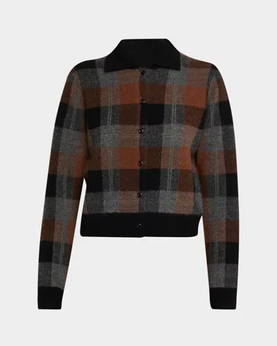 Vince Cashmere Plaid Button-front Sweater In Brown