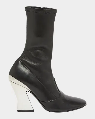 Givenchy Leather Metallic Sculpted-heel Ankle Booties In Black