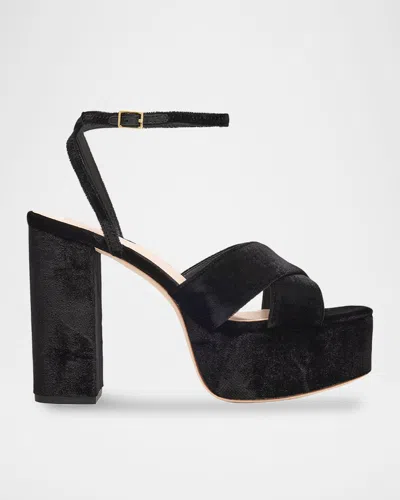 Loeffler Randall 130mm Loretta Velvet Platform Sandals In Black