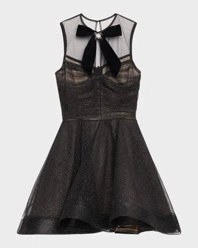 Bronx And Banco Charlotte Glitter Tulle Fit-&-flare Mini Dress In Black