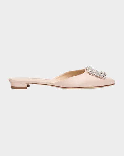 Manolo Blahnik Hangisi Satin Ballerina Flats In Neutral