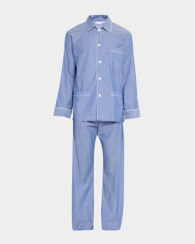 Derek Rose Men's Classic Fit Pyjamas Cotton Navy Puppytooth Pattern