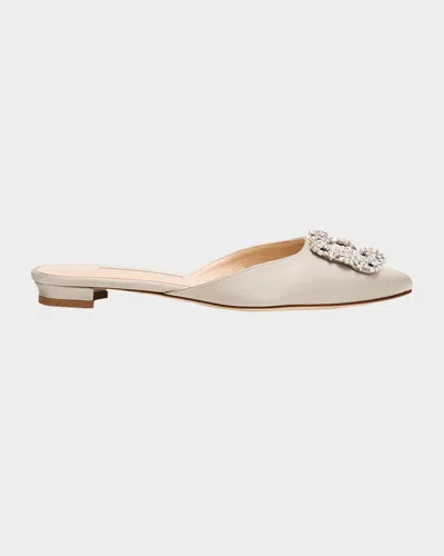 Manolo Blahnik Hangisi Satin Ballerina Flats In Neutral