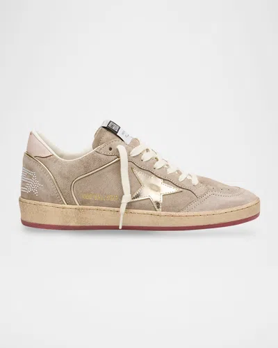 Golden Goose Ball Star Mixed Leather Low-top Sneakers With Bead Lettering In Neutral