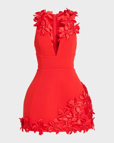 Bronx And Banco Estelle Floral Appliqué Fit & Flare Mini Dress In Red
