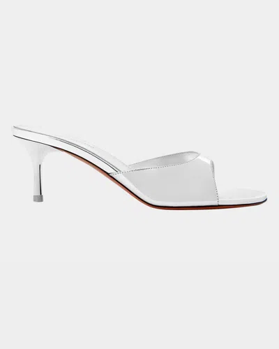 Amina Muaddi Jeannie Metallic Stiletto Slide Sandals In Silver