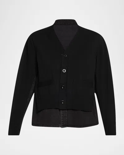 Sacai Denim Knit Cardigan In Black