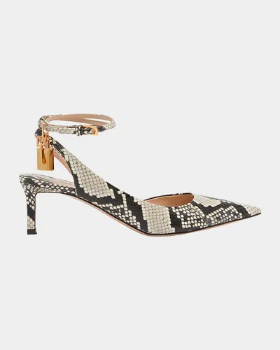 Tom Ford 55mm Angelina Python-printed Leather Ankle-wrap Pumps In Animal Print