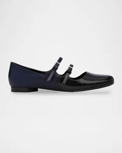 Pierre Hardy Duo Mary Jane Leather Ballerina Flats In Blue