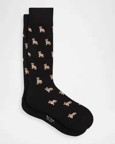 Paul Smith Black Cotton-blend 'bulldog' Socks In Black