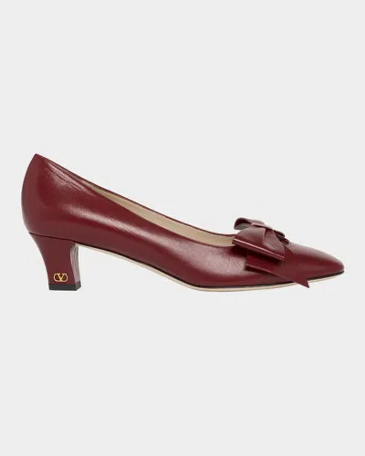 Valentino Bowow Leather Bow Pumps In Burgundy