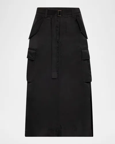 Sacai Nylon-twill Pleated Midi Cargo Skirt In Black