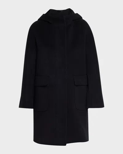 Cinzia Rocca Wool Walking Coat With Hood In Black