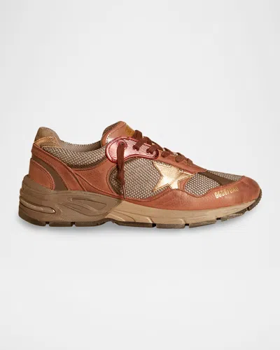 Golden Goose Running Dad Mesh And Leather Sneakers In Brown