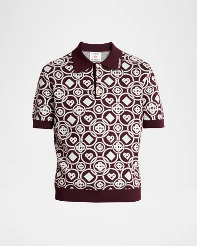 Casablanca Cotton Knit Polo With Monogram In Purple