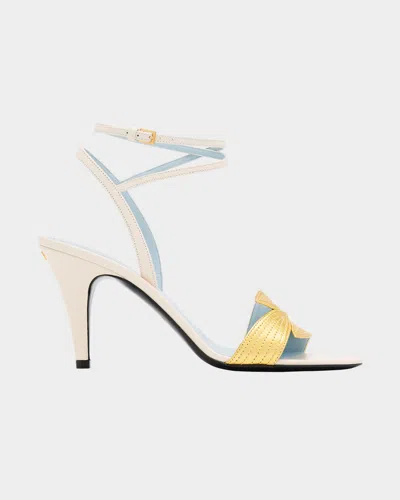 Valentino Foliage Mixed Leather Ankle-strap Sandals In Multi