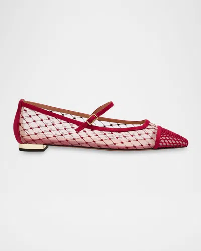 Aquazzura Juliette Net Mesh Mary Jane Flats In Red