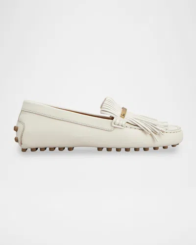 Tod's Gommino Nappa Fringe Driver Loafers In Neutral