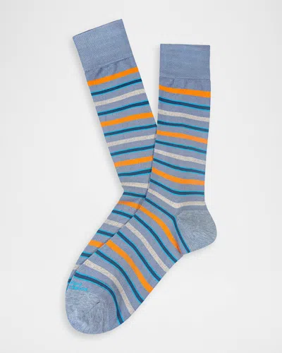 Marcoliani Men's Modal Multi-stripe Crew Socks In Blue