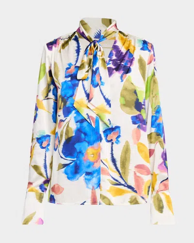 Ramy Brook Veera Floral Tie-neck Blouse In Multi