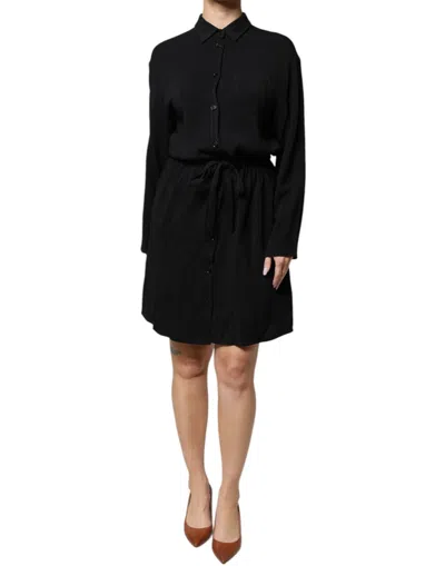 Emporio Armani Black Viscose Long Sleeves A-line Mini Women's Dress In Black